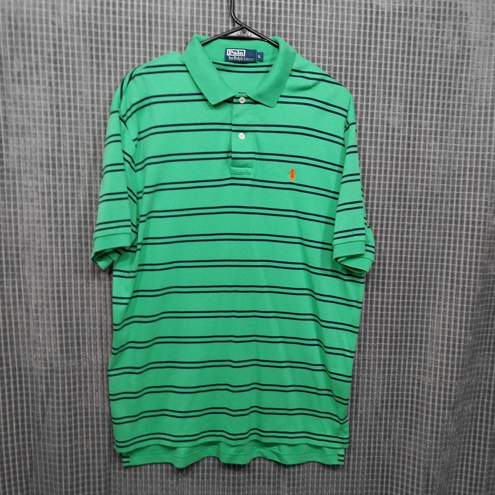 Polo Ralph Lauren Polo Shirt Mens Striped Short Sleeve Large Green